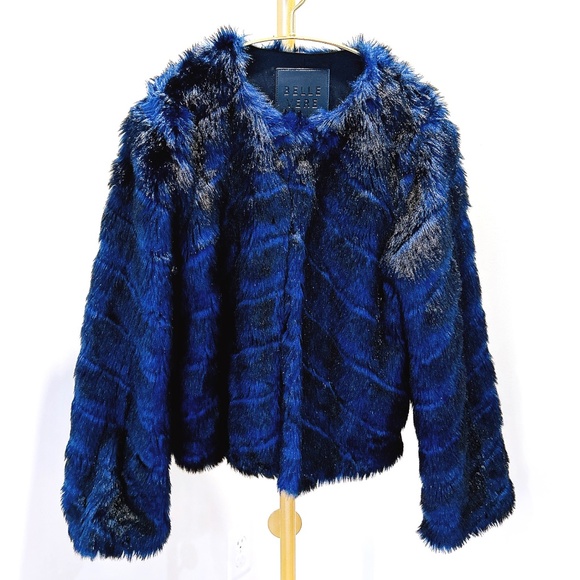 BELLE VERE dark blue layers faux fur coat jacket - Picture 1 of 6